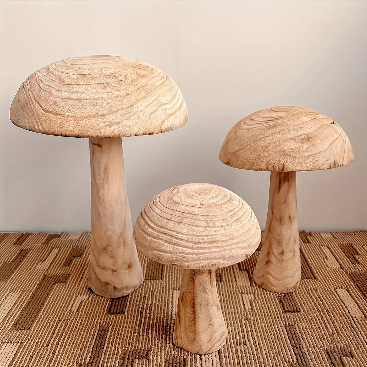 Natural Wooden Mushroom Sculpture for Rustic & Scandinavian Home Decor