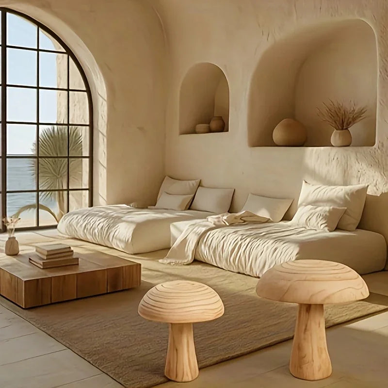 Natural Wooden Mushroom Sculpture for Rustic & Scandinavian Home Decor