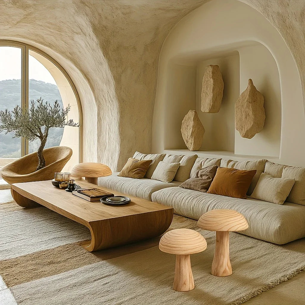 Natural Wooden Mushroom Sculpture for Rustic & Scandinavian Home Decor
