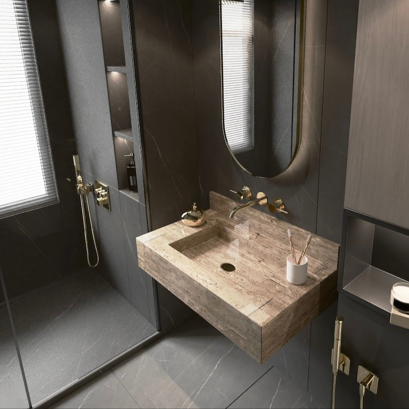 Bathroom Travertine Stone Sink, Wall Mount Washbasin