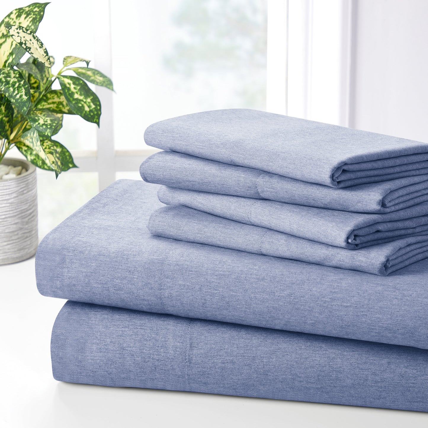 Bamboo 2000 Thread Count 6-Piece Chambray Sheet Set with SnugGrip