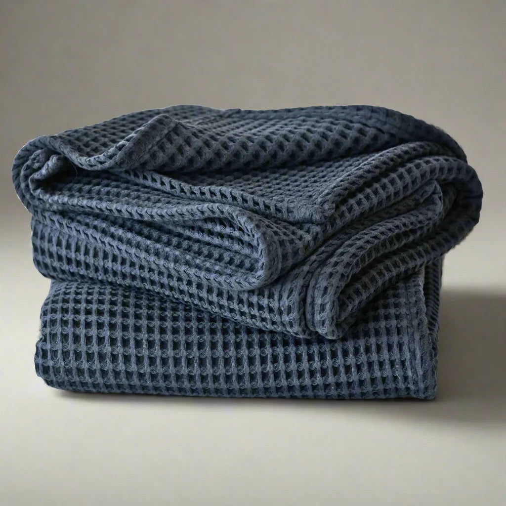 Chunky Waffle-Weave Turkish Organic-Cotton Blanket or Throw