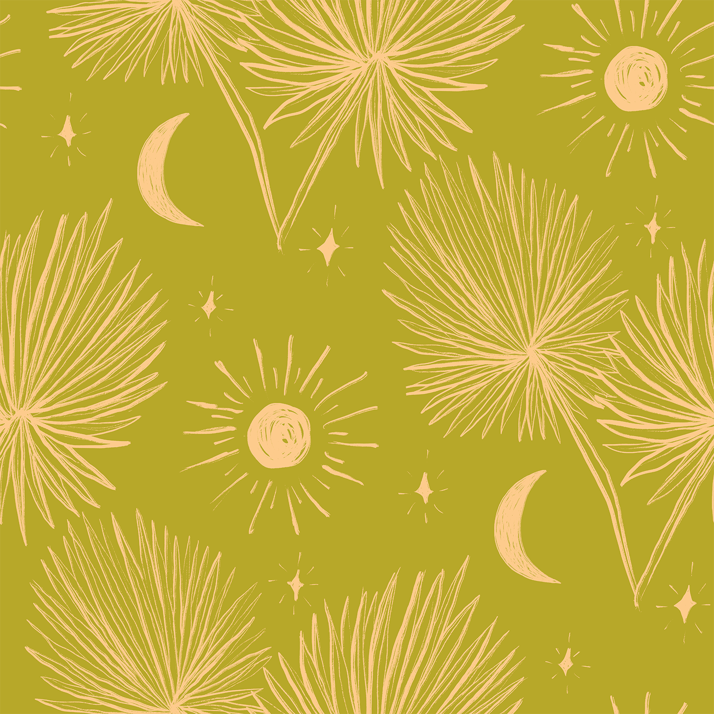 Night Palm Wallpaper, chartreuse & peach