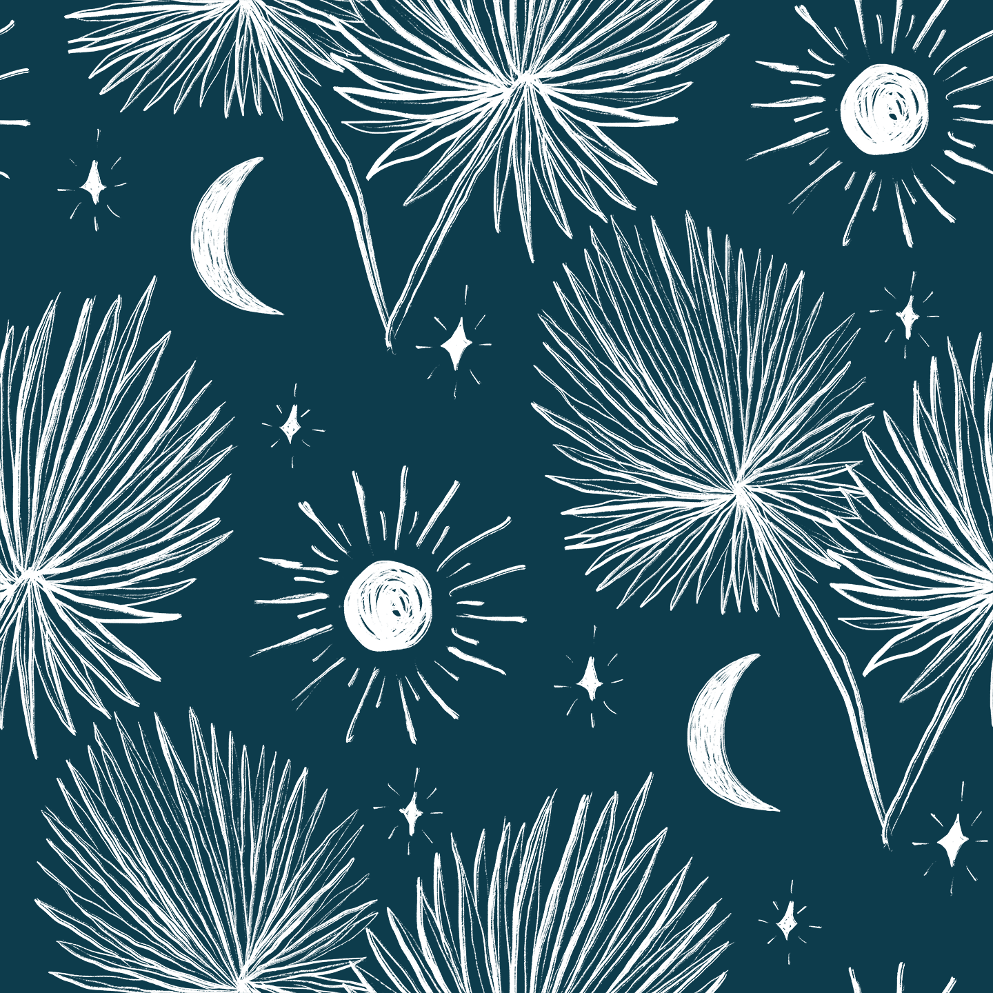 Night Palm Wallpaper, navy and white