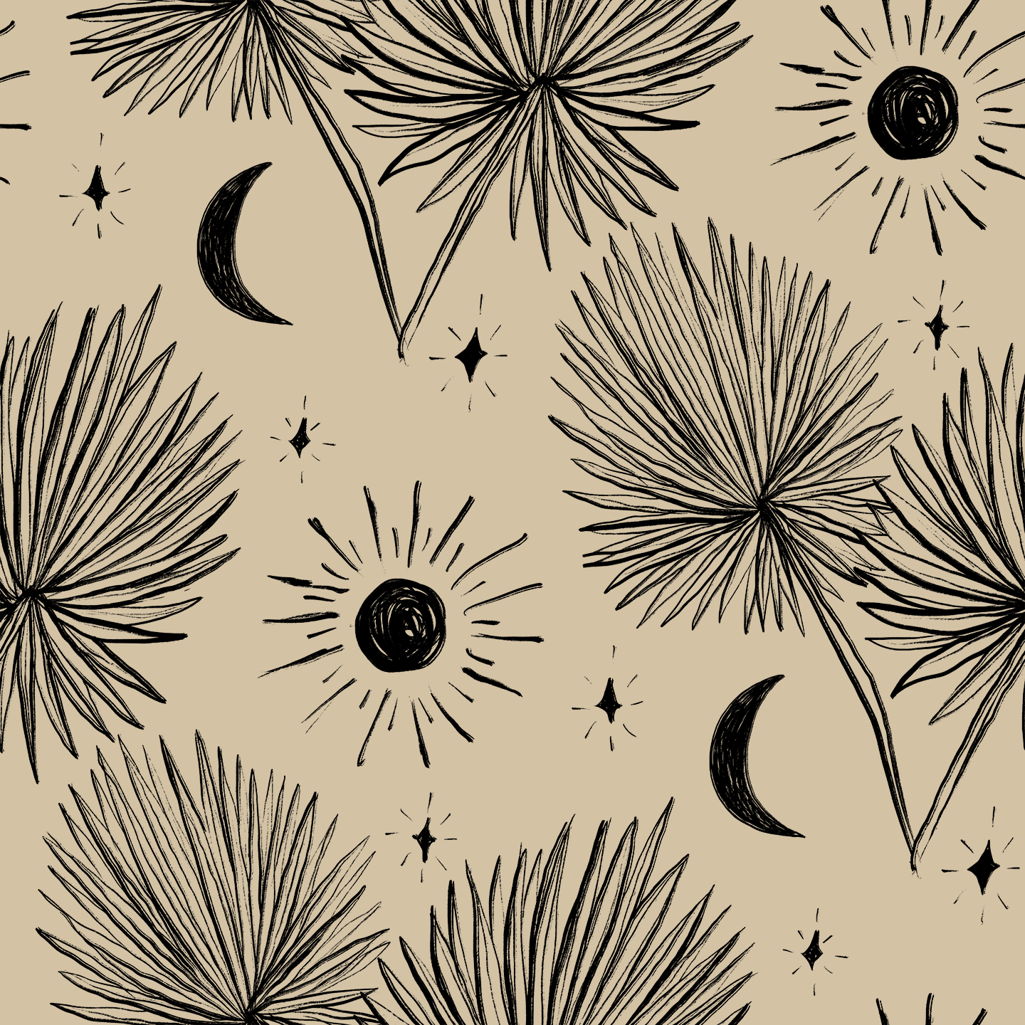 Night Palm Wallpaper, tan and black