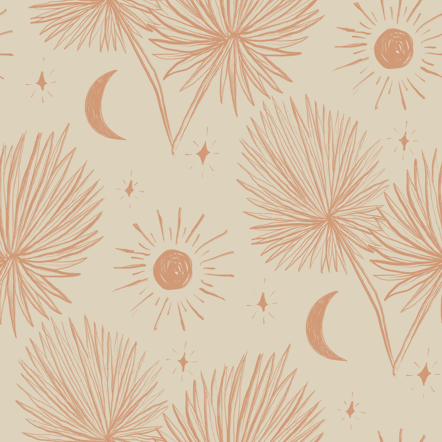 Night Palm Wallpaper, tan and terra cotta