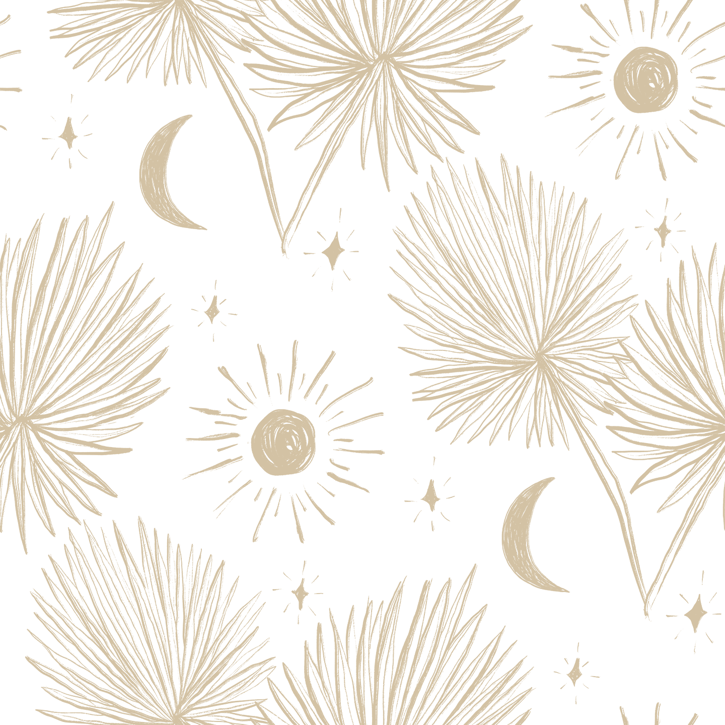 Night Palm Wallpaper, white and tan