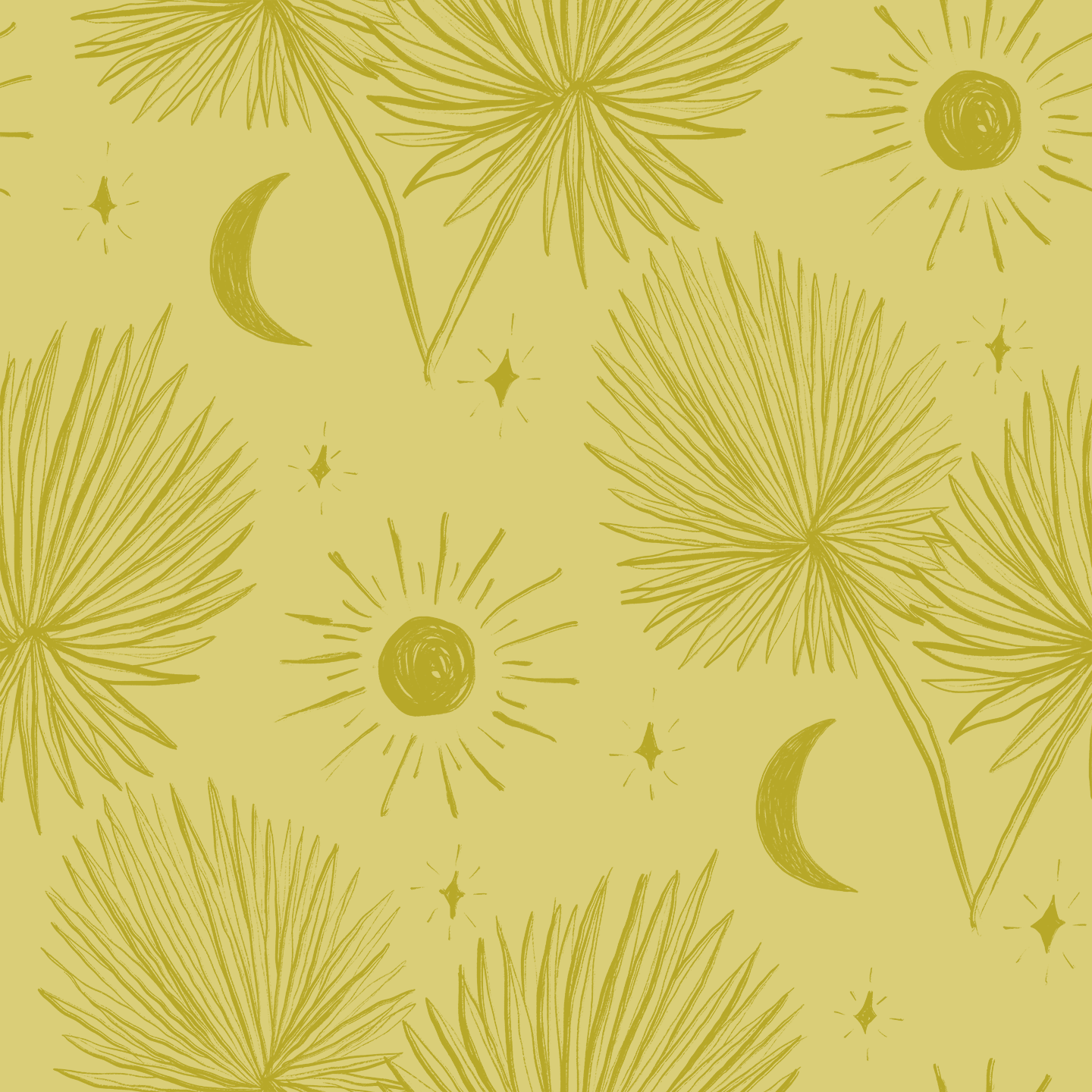 Night Palm Wallpaper, lemon and chartreuse