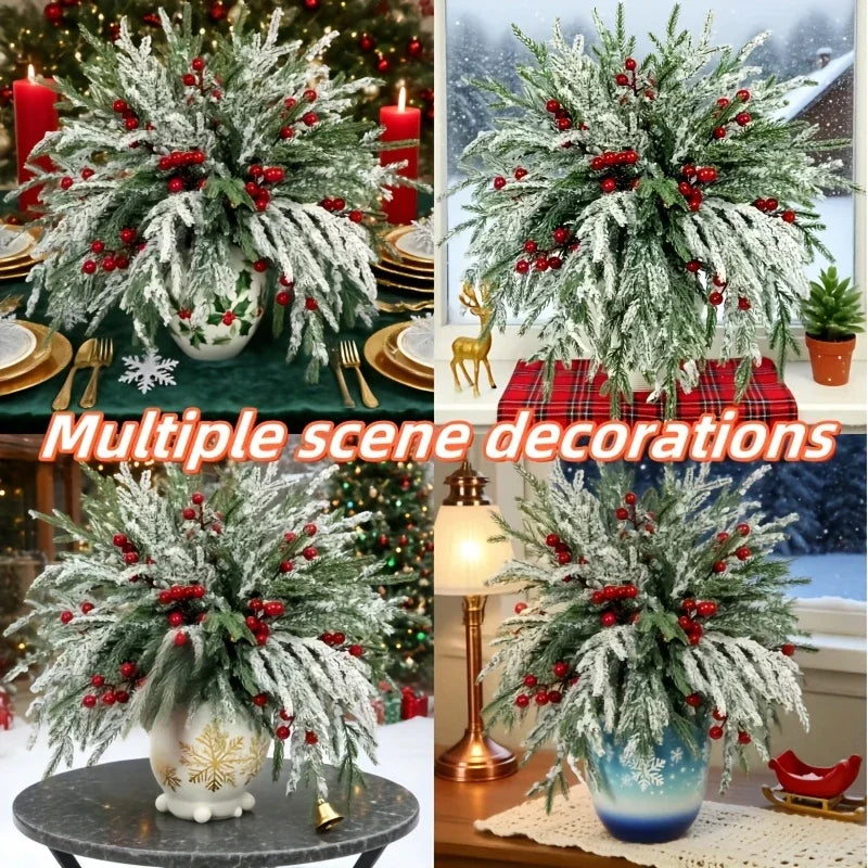 Norfolk Pine Branches - 30pcs Green with Red Berries Artificial Christmas Decor