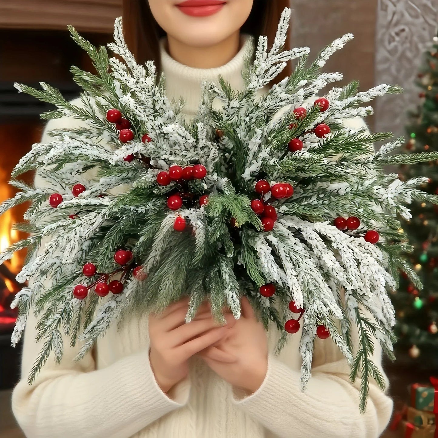 Norfolk Pine Branches - 30pcs Green with Red Berries Artificial Christmas Decor