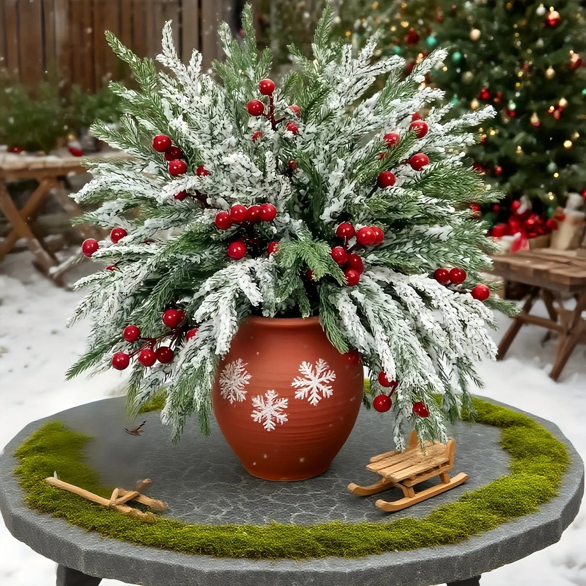 Norfolk Pine Branches - 30pcs Green with Red Berries Artificial Christmas Decor