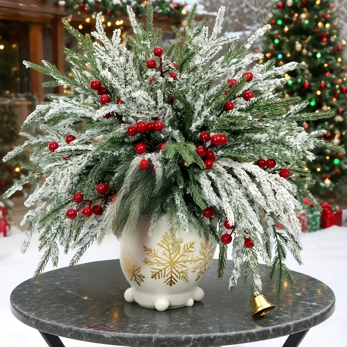 Norfolk Pine Branches - 30pcs Green with Red Berries Artificial Christmas Decor