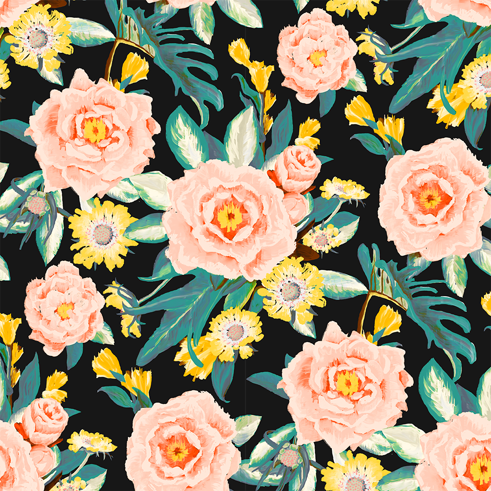 Posh Posy Wallpaper, black