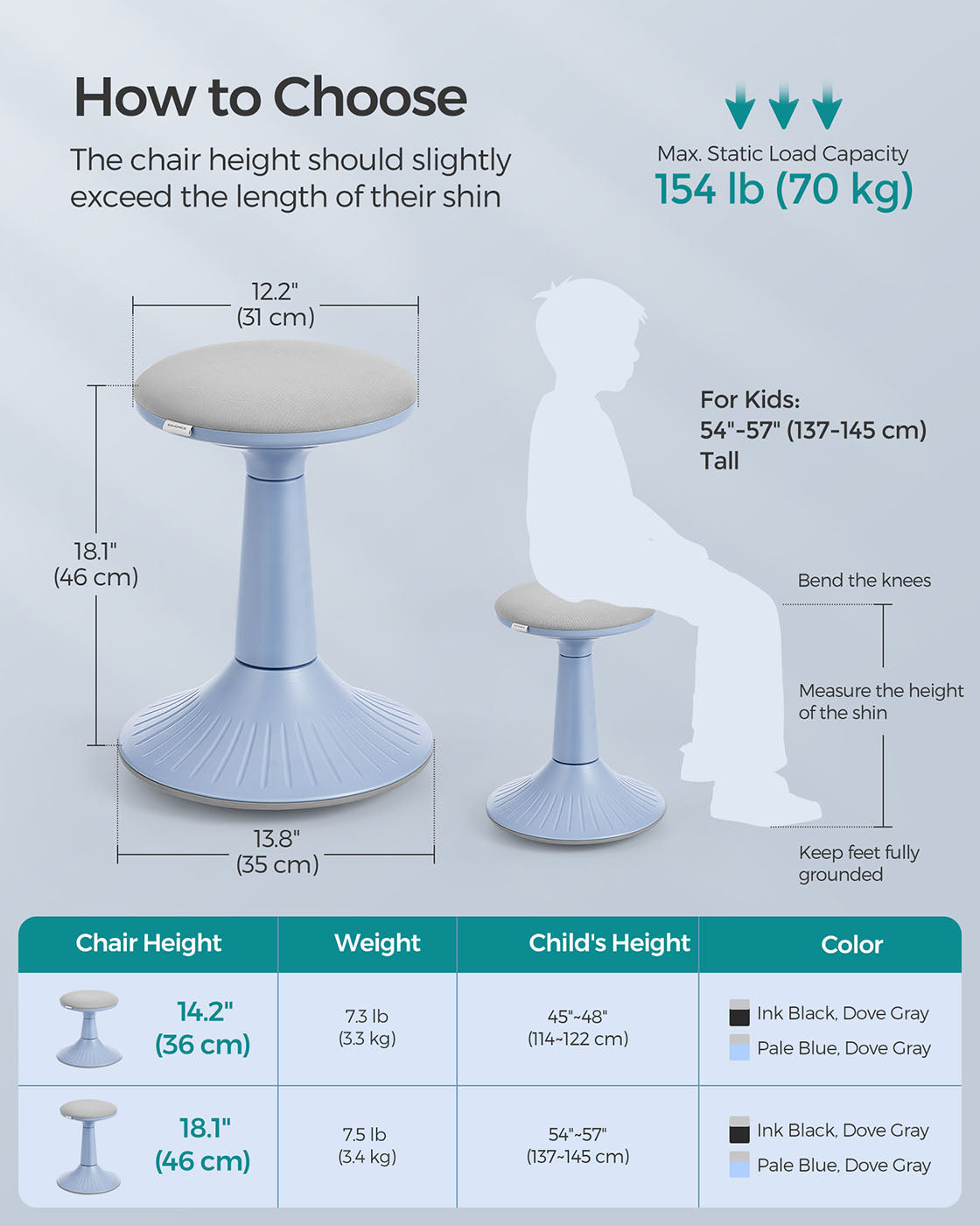 14.2" High Wiggle Stool for Kids Ages 8-12, Set of 2