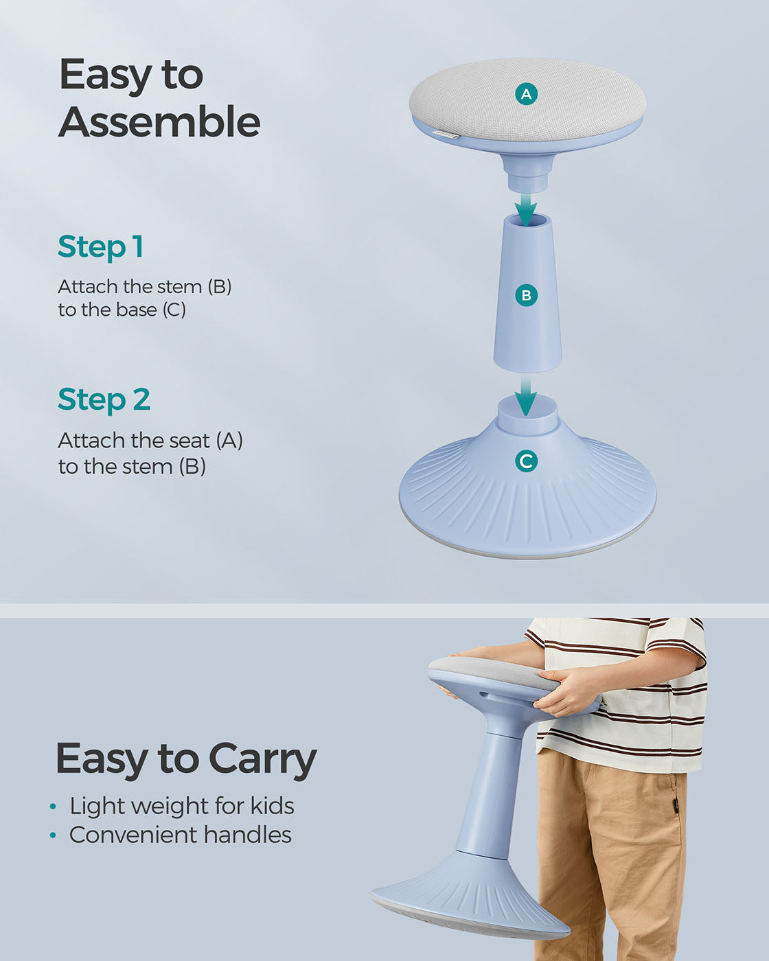 14.2" High Wiggle Stool for Kids Ages 8-12, Set of 2