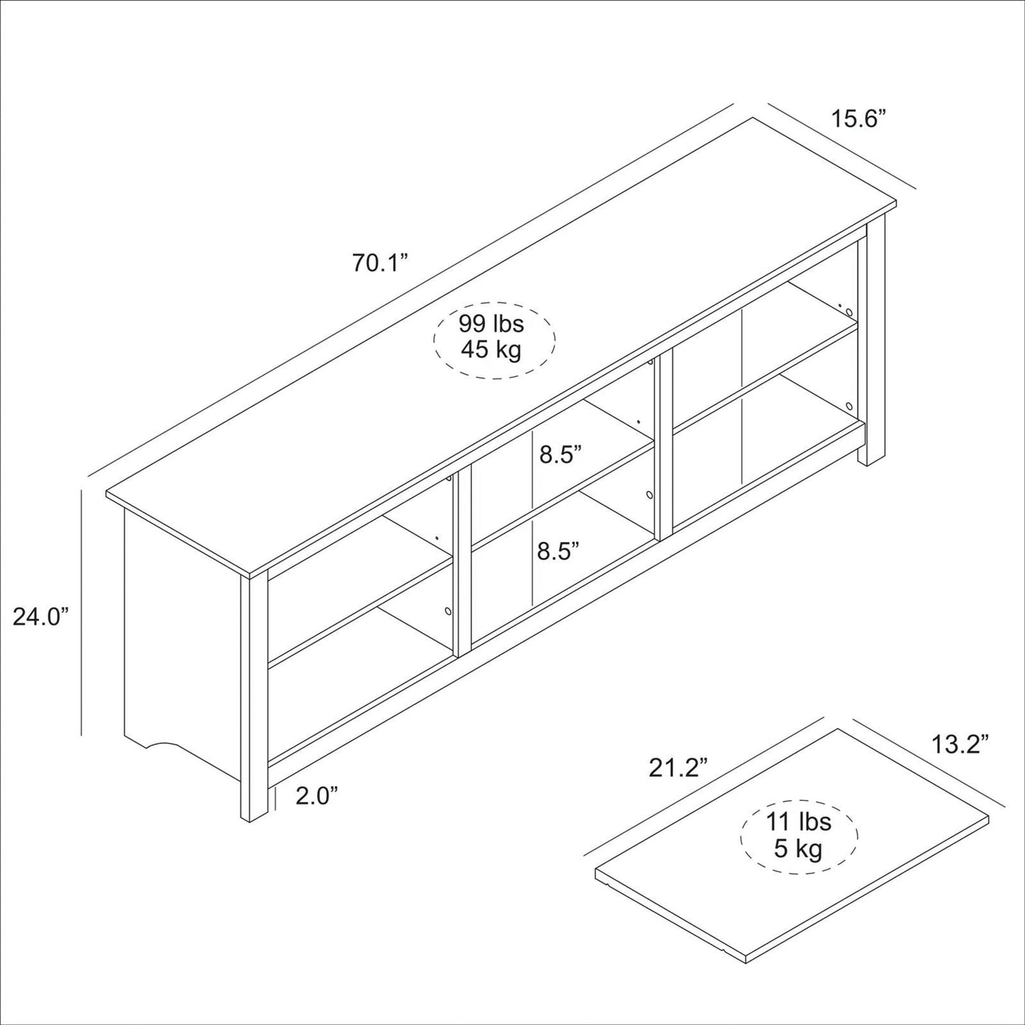 Farmhouse TV Stand in Light Oak Wood Finish - for TVs up to 70-inch