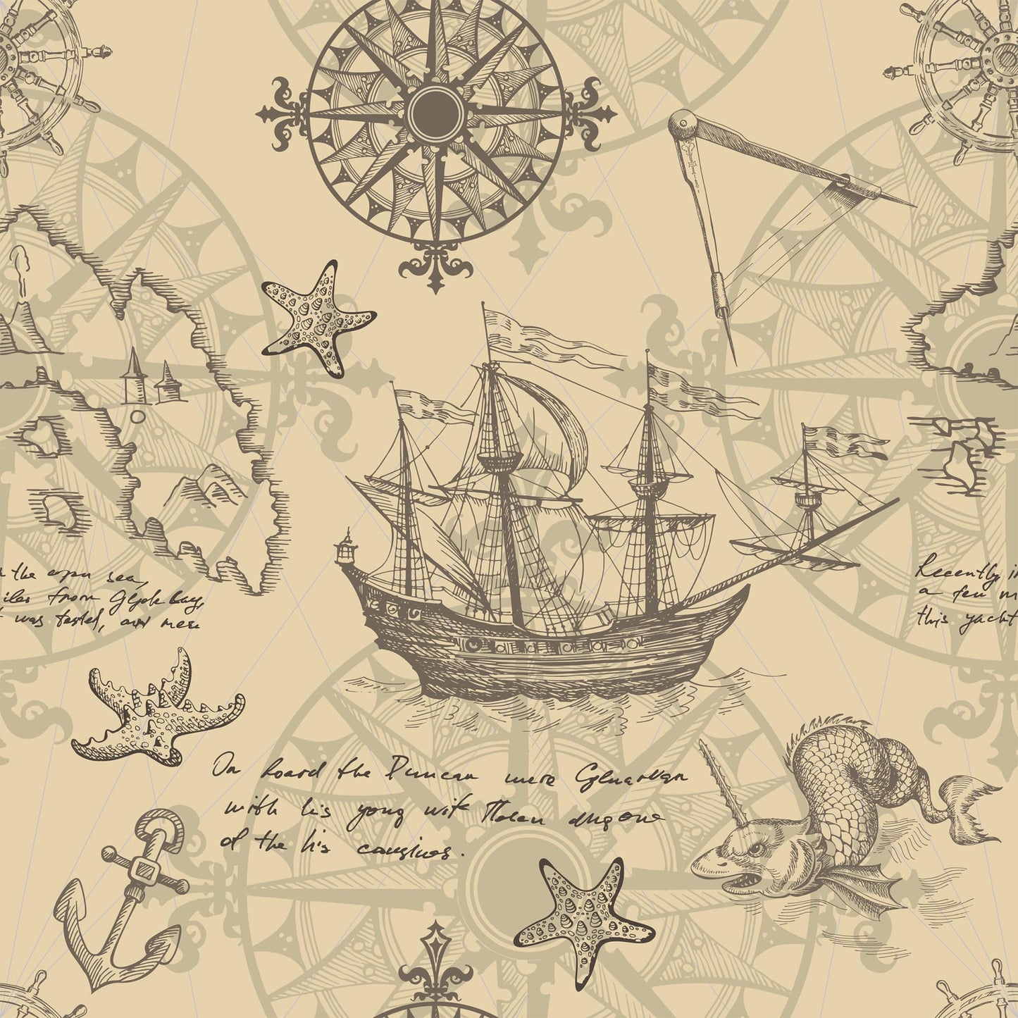 Vintage Nautical Compass Rose Wallpaper
