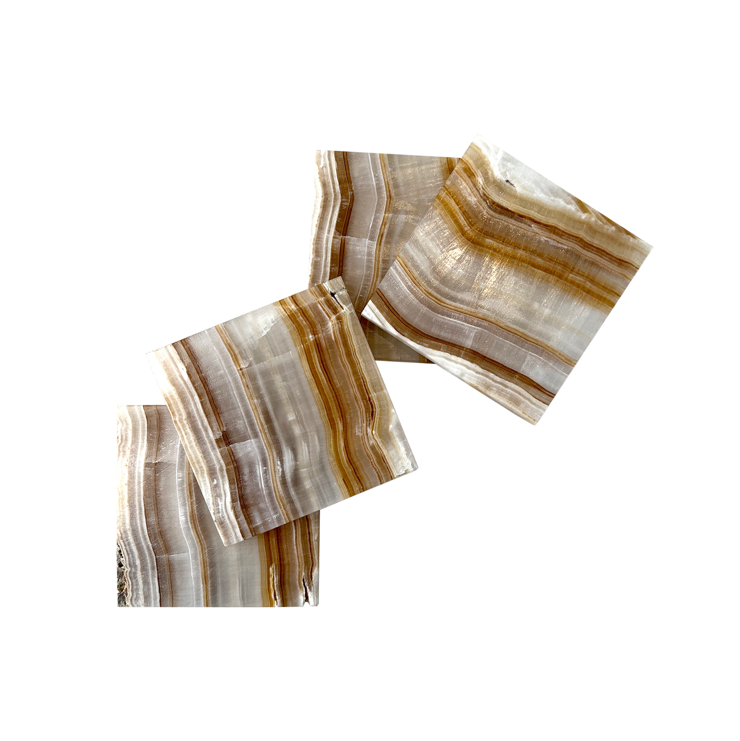 Onyx Coasters - Caramels showing a set of 4 beautifully handmade coasters with honed finish and elegant patterns.