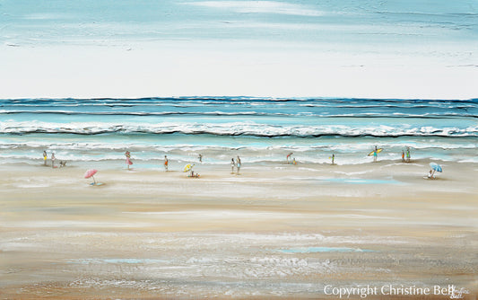 "Seas the Day" SPECIAL RELEASE GICLEE PRINT Art Coastal Abstract Painting Ocean Waves Figurative Beach Goers Blue White