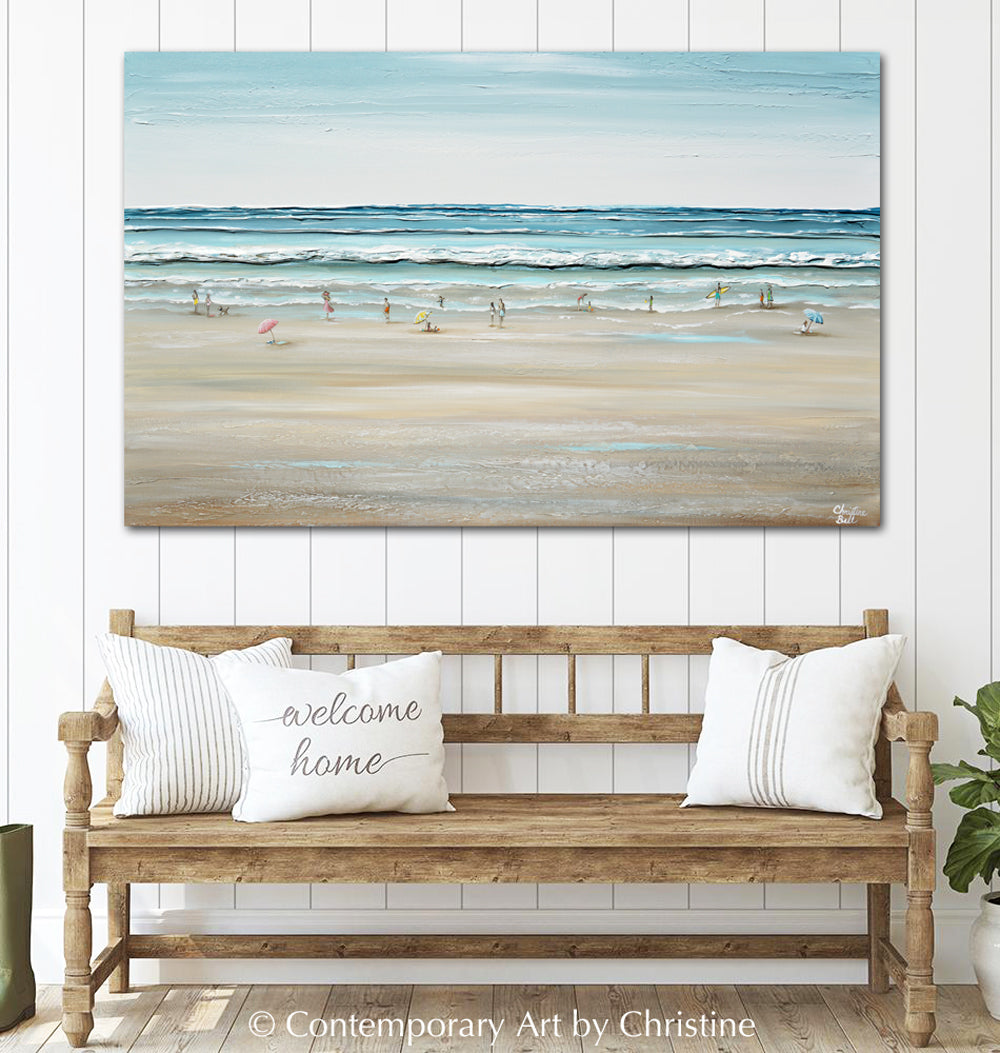 "Seas the Day" SPECIAL RELEASE GICLEE PRINT Art Coastal Abstract Painting Ocean Waves Figurative Beach Goers Blue White