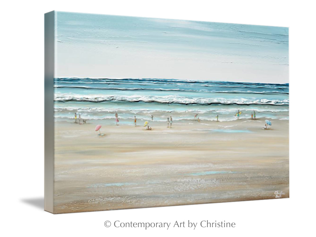 "Seas the Day" SPECIAL RELEASE GICLEE PRINT Art Coastal Abstract Painting Ocean Waves Figurative Beach Goers Blue White