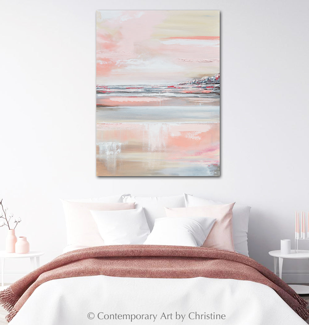 "Romantic Impressions" GICLEE PRINT Art Pink White Grey Beige Coastal Abstract Painting Modern Wall Art
