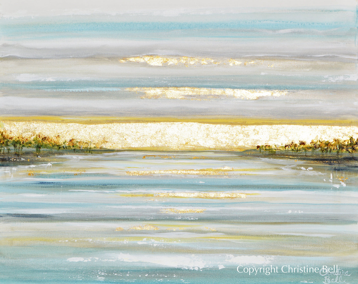 "Morning's First Light" GICLEE PRINT Art Coastal Abstract Painting Seascape Sunrise Ocean Lake Gold Leaf