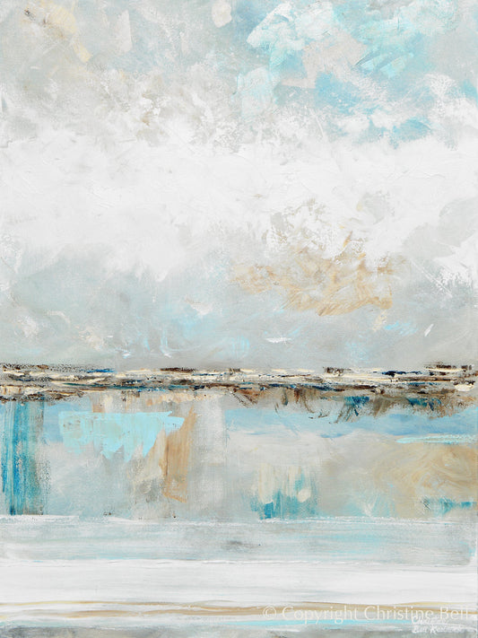 "Peace and Hope" GICLEE PRINT Art Coastal Abstract Painting Light Aqua Blue White Grey Minimalist Wall Art