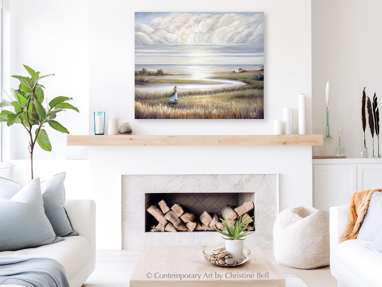 "In Her Own World" GICLÉE PRINT Landscape Oil Painting, Coastal Seascape Beach Figurative w/ Girl  30x24"