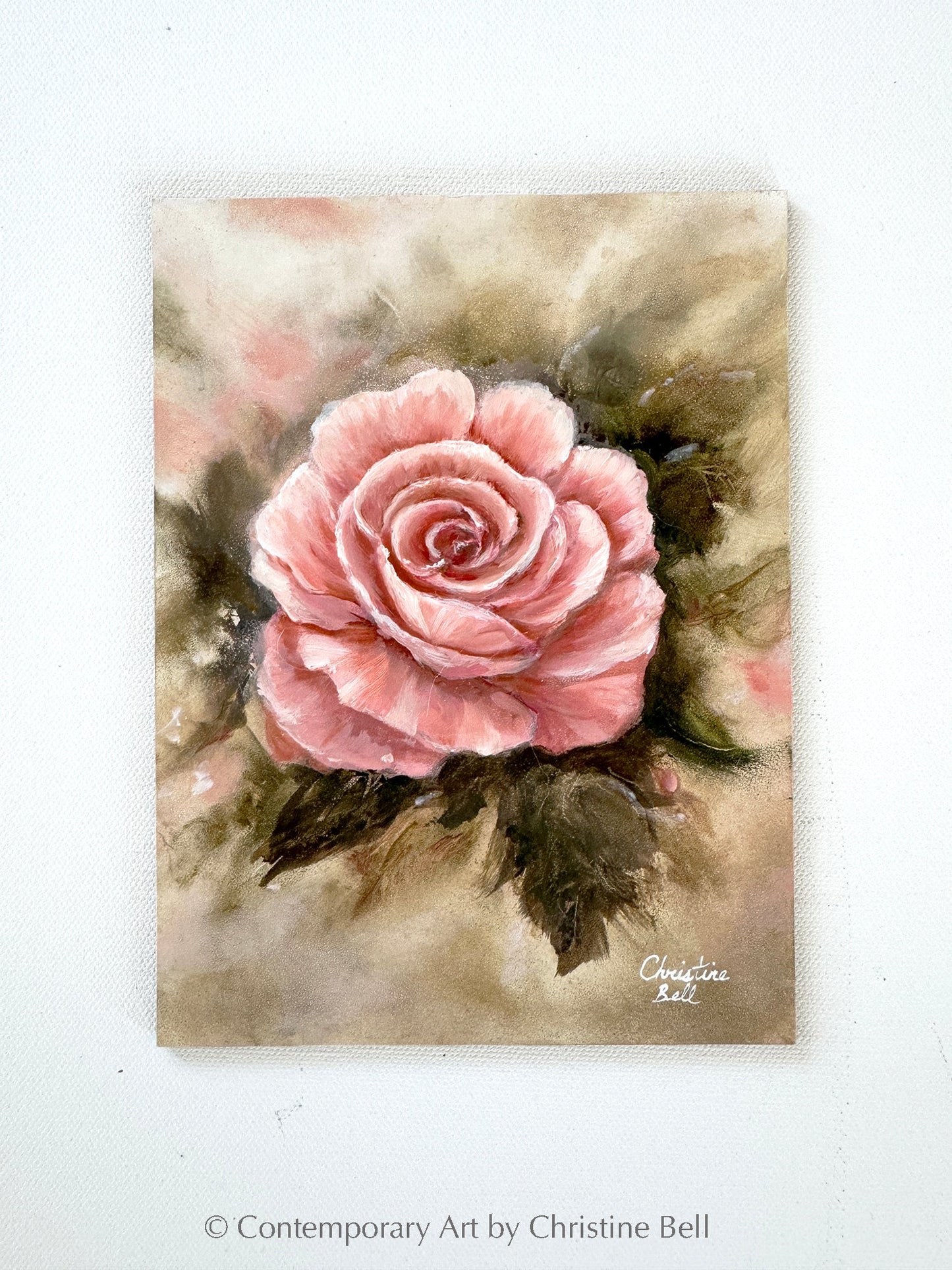 "Pretty Lady" ORIGINAL FLORAL OIL PAINTING, Pink Rose Flowers, Gold Framed, 6x8"