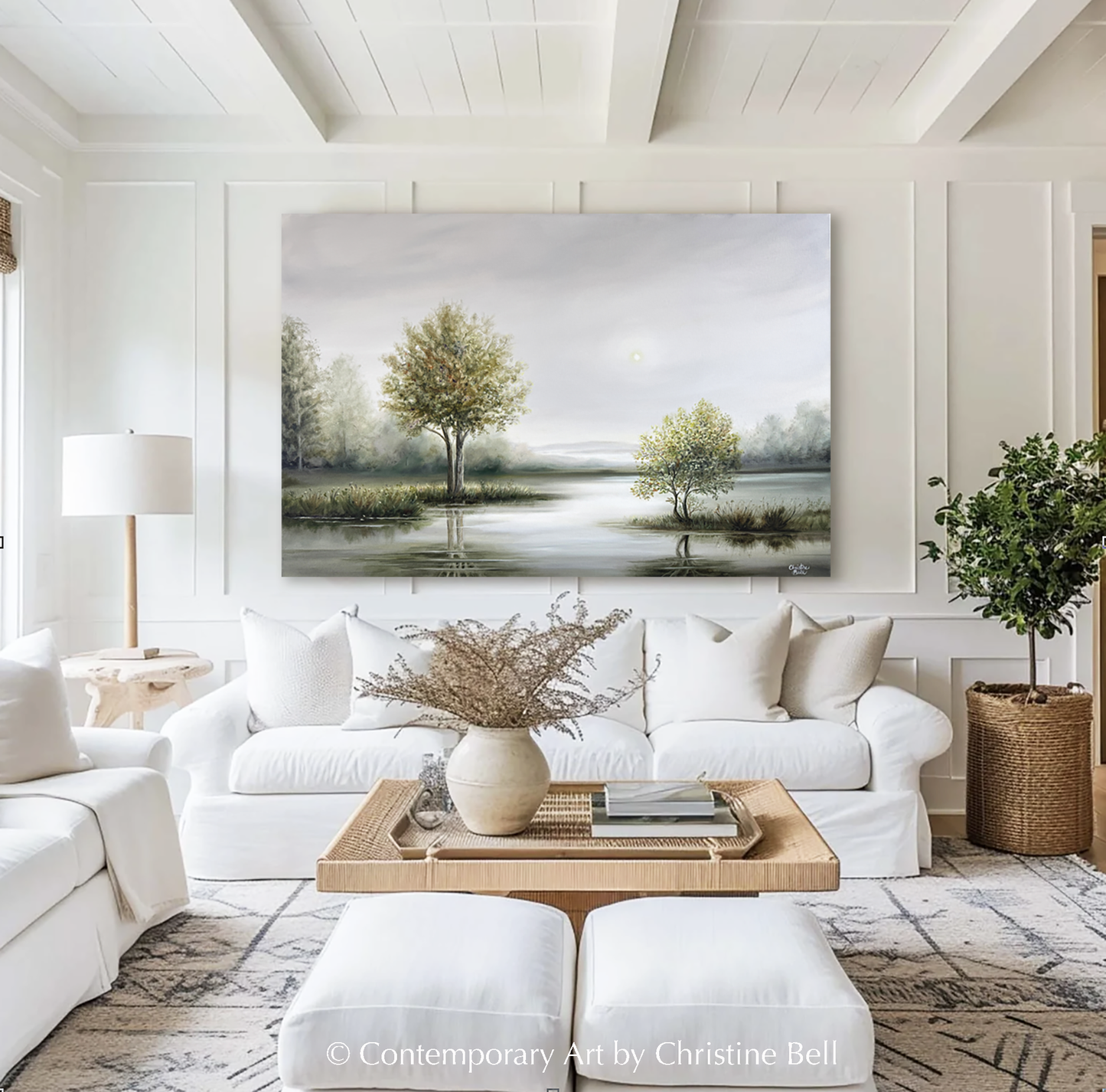 "Stillness" GICLÉE PRINT Landscape Oil Painting, Trees, Meadow, Reflections Water