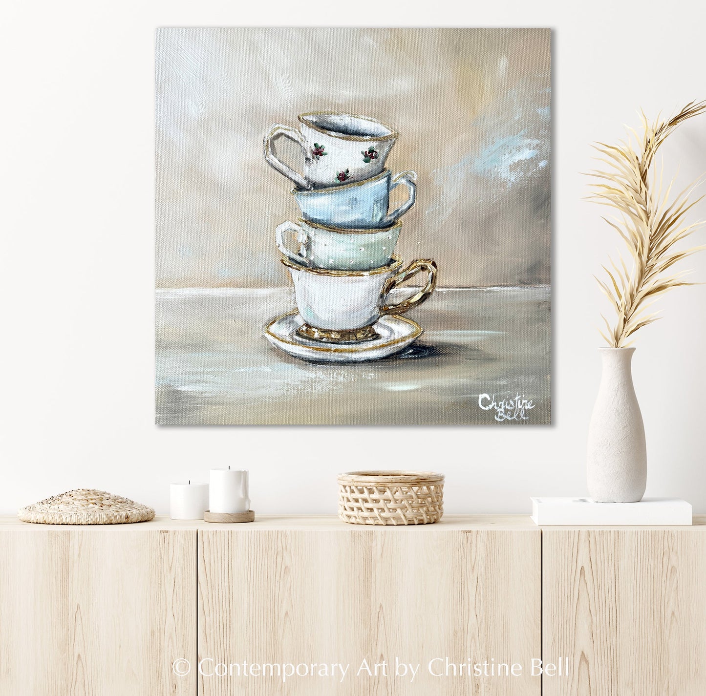 "High Tea" ORIGINAL OIL PAINTING, Stacked Teacups