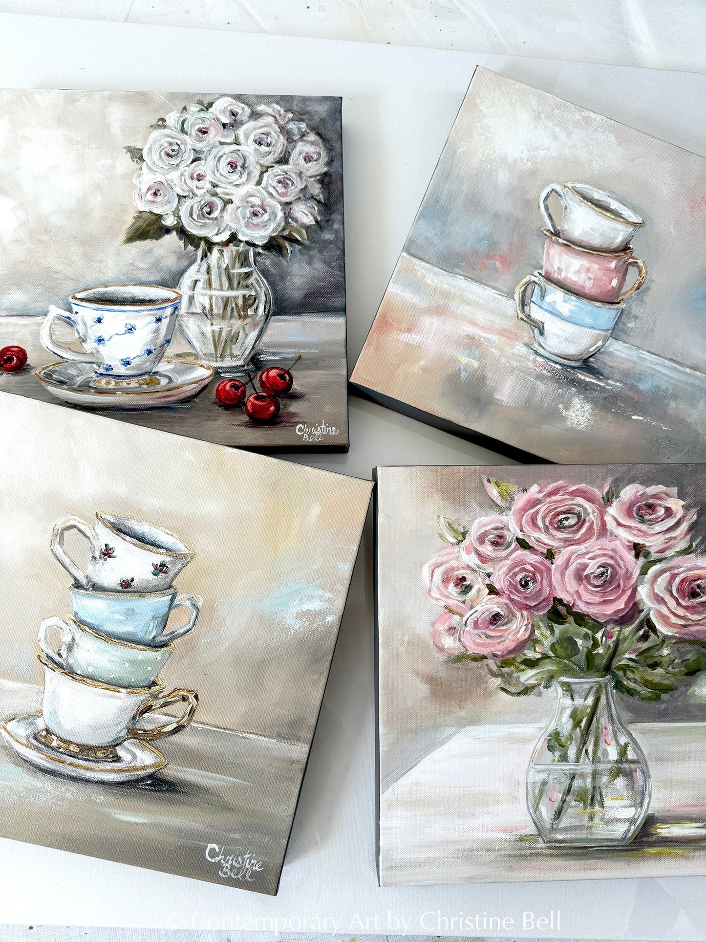 "High Tea" ORIGINAL OIL PAINTING, Stacked Teacups