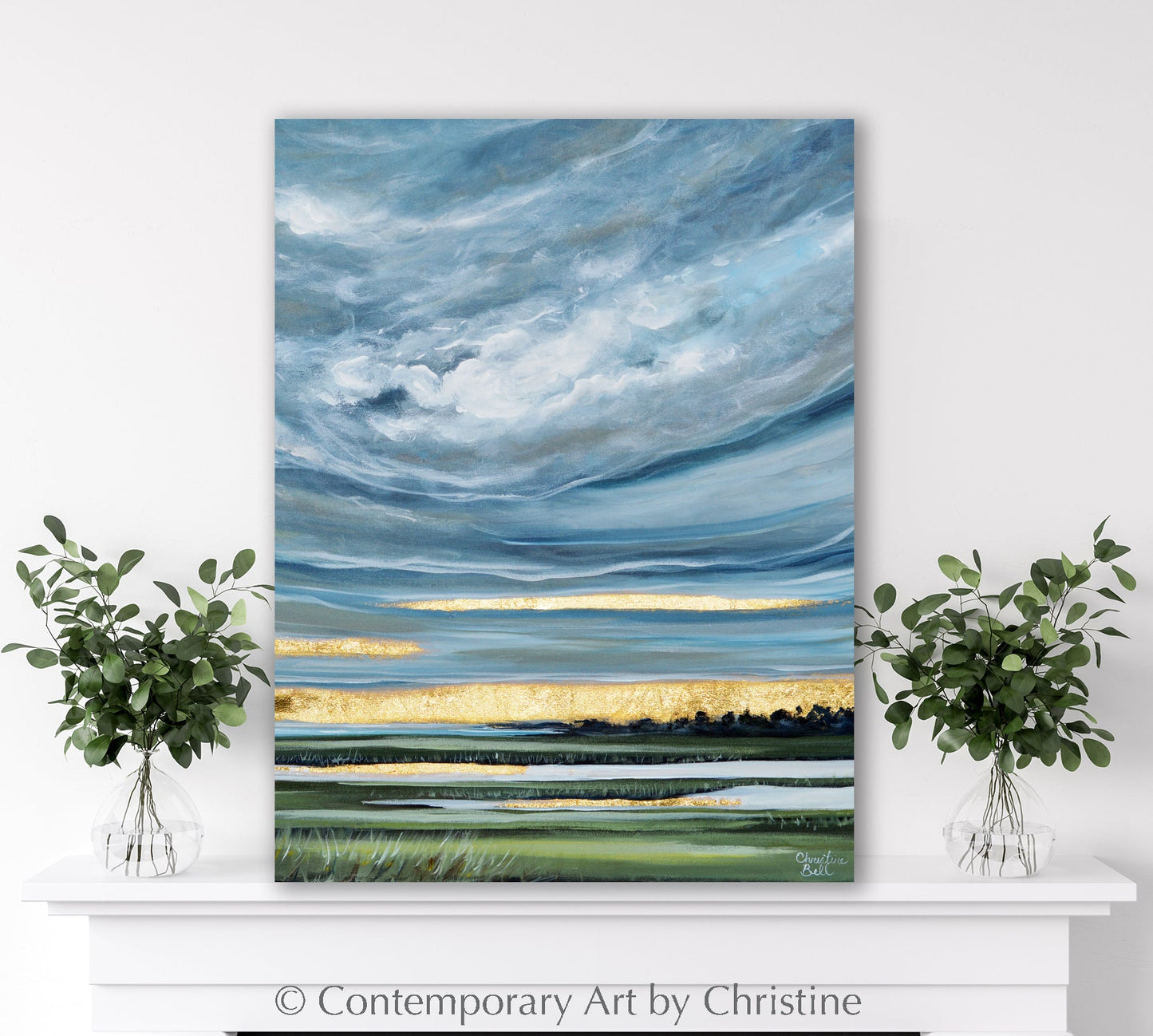 "The Light After the Storm II" GICLEE PRINT Art Coastal Abstract Painting Landscape Gold Leaf