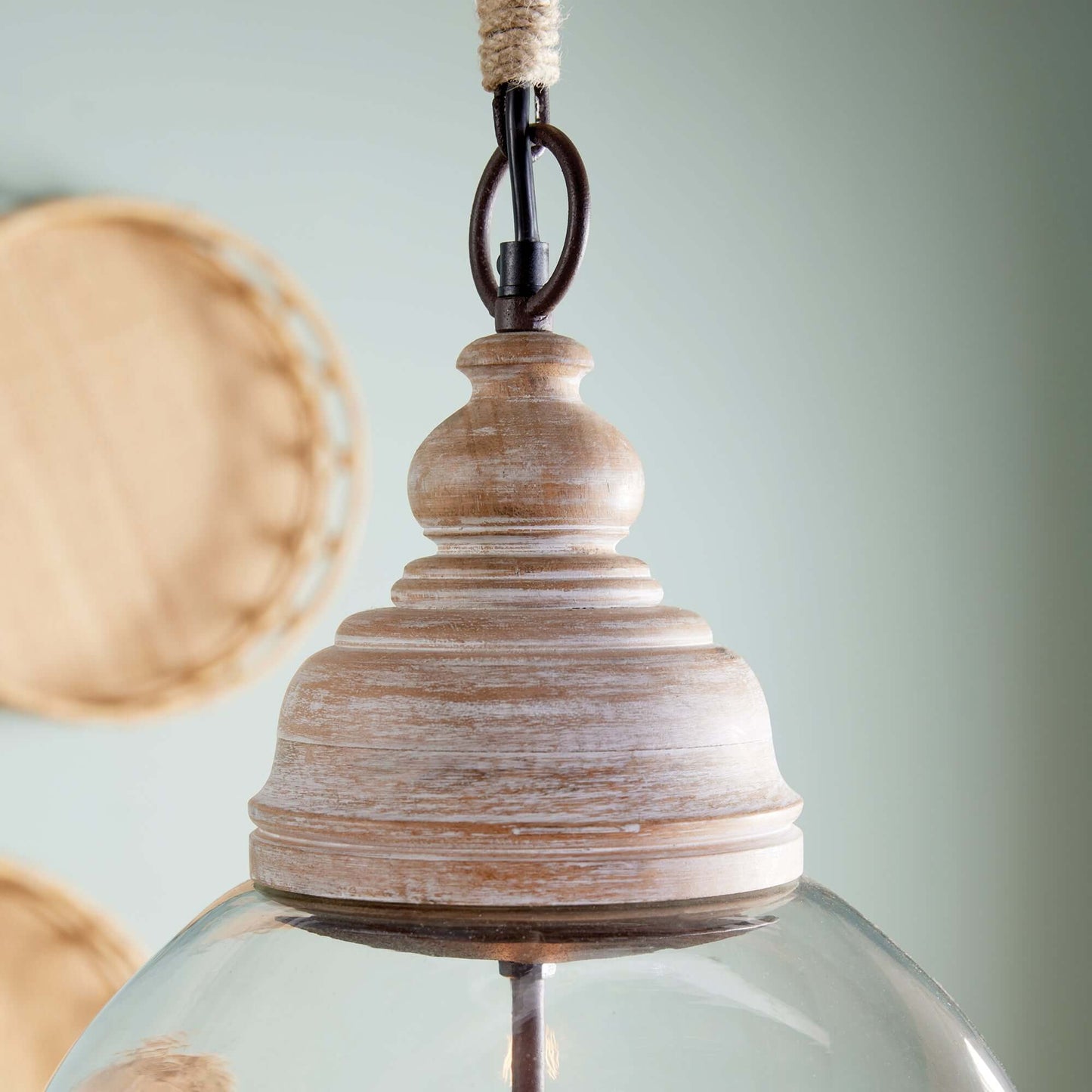Oversized Glass Cloche Pendant Light with Wood Accent
