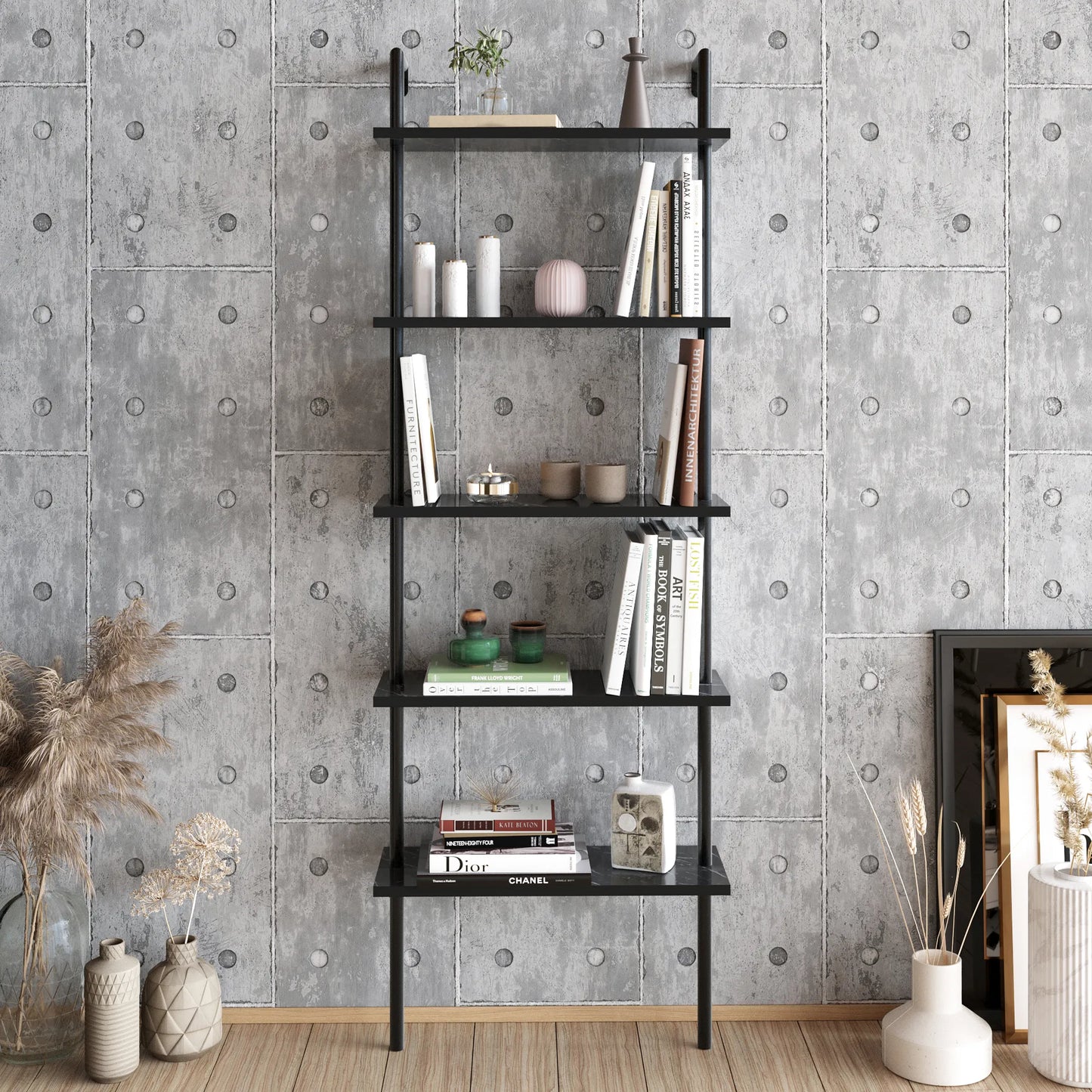 Paula 68 inches Tall Metal Manufactured Wood Accent Ladder Bookcase