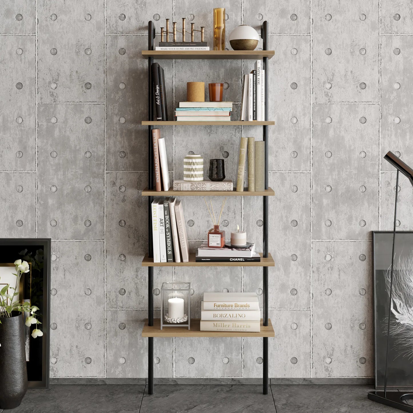 Paula 68 inches Tall Metal Manufactured Wood Accent Ladder Bookcase