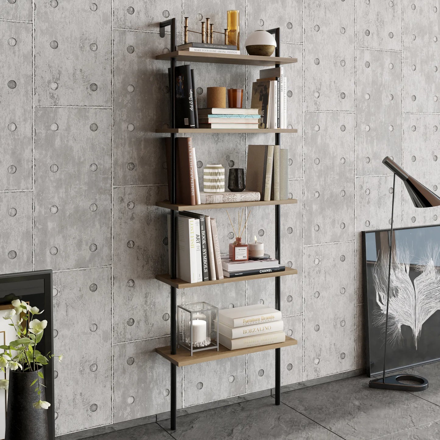 Paula 68 inches Tall Metal Manufactured Wood Accent Ladder Bookcase