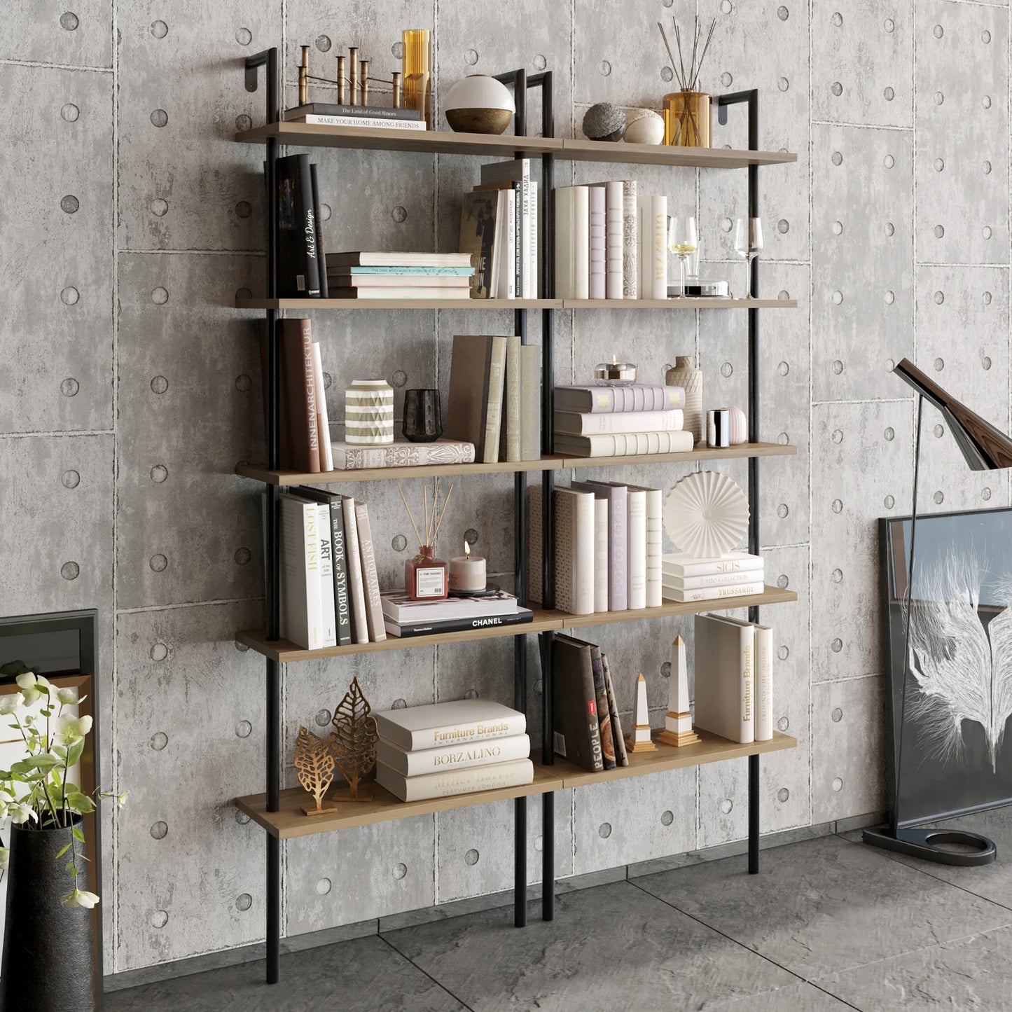 Paula 68 inches Tall Metal Manufactured Wood Accent Ladder Bookcase