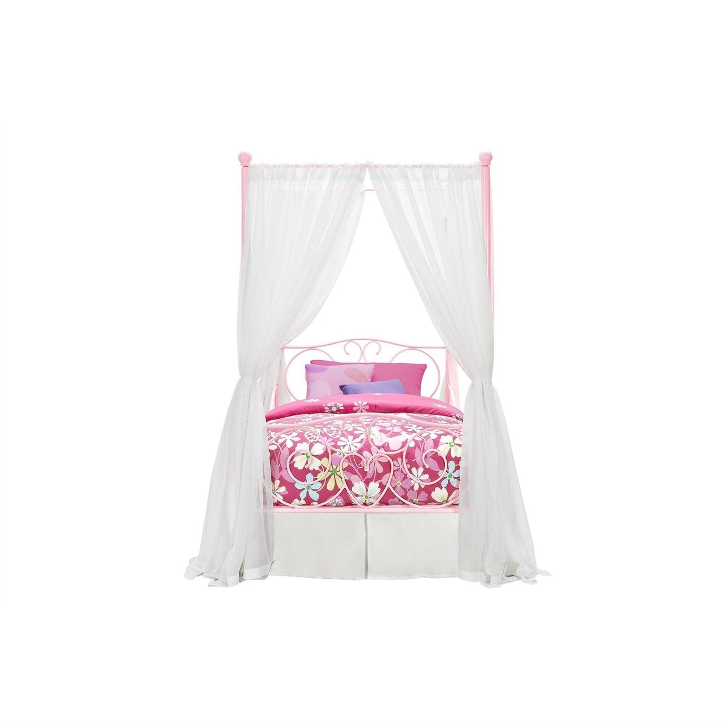 Twin size Sturdy Metal Canopy Bed in Pink