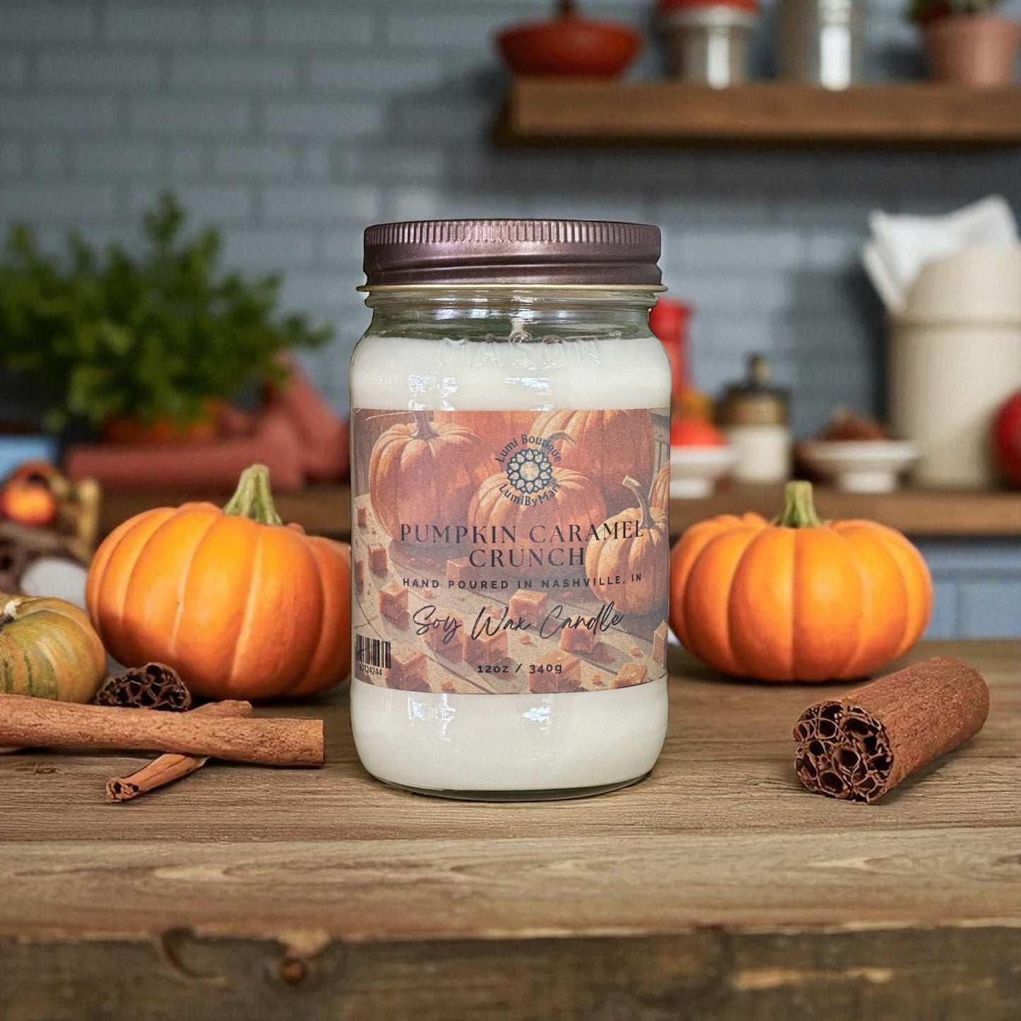 Pumpkin Caramel Crunch Mason Jar Soy Candle