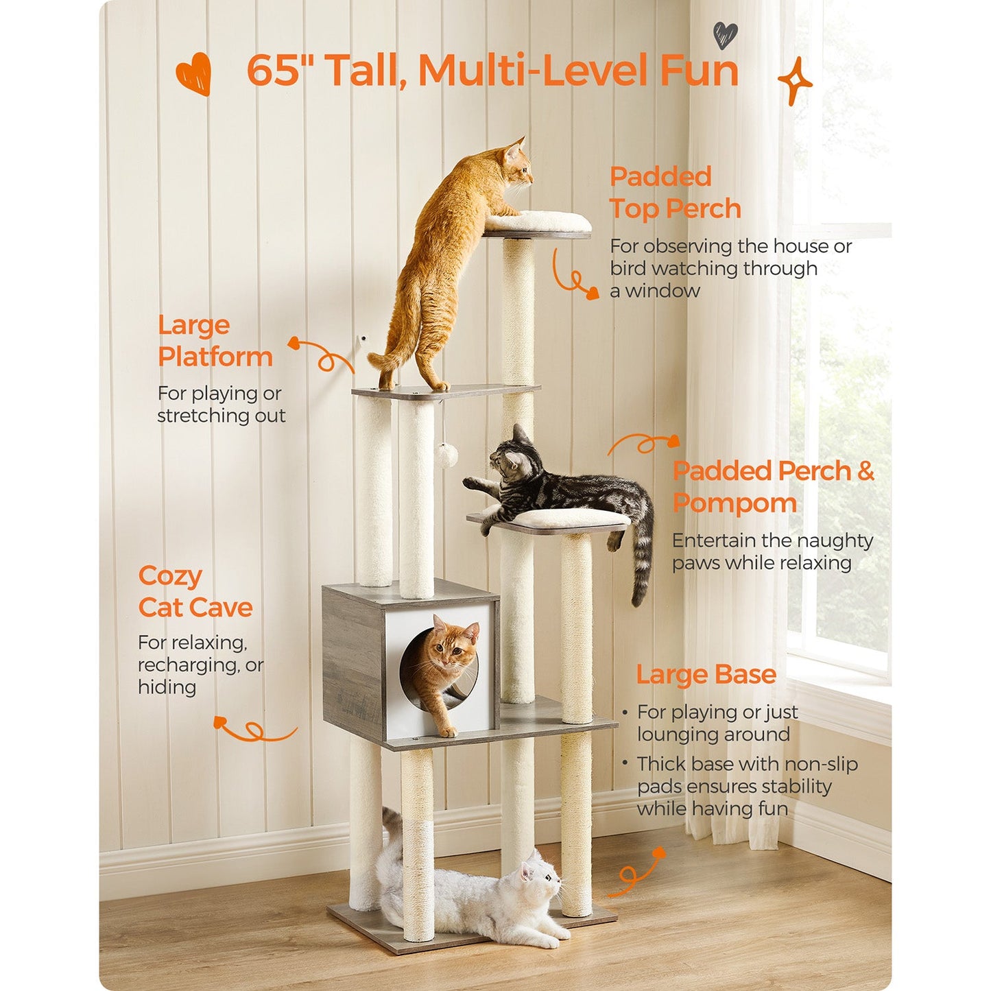 65-Inch Modern Cat Tower