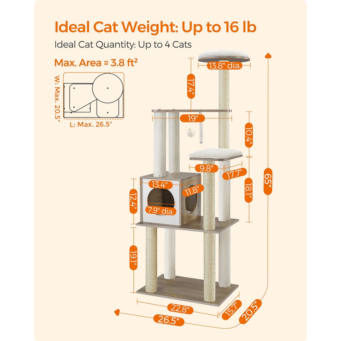 65-Inch Modern Cat Tower