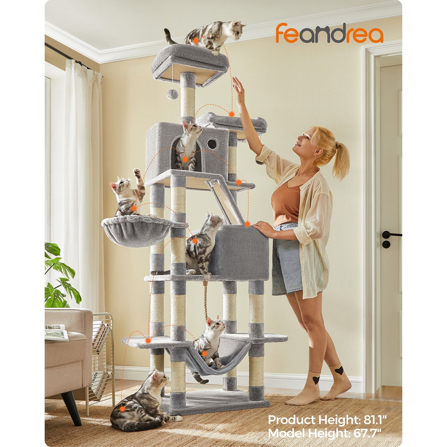 Large Cat Tower with 13 Scratching Posts