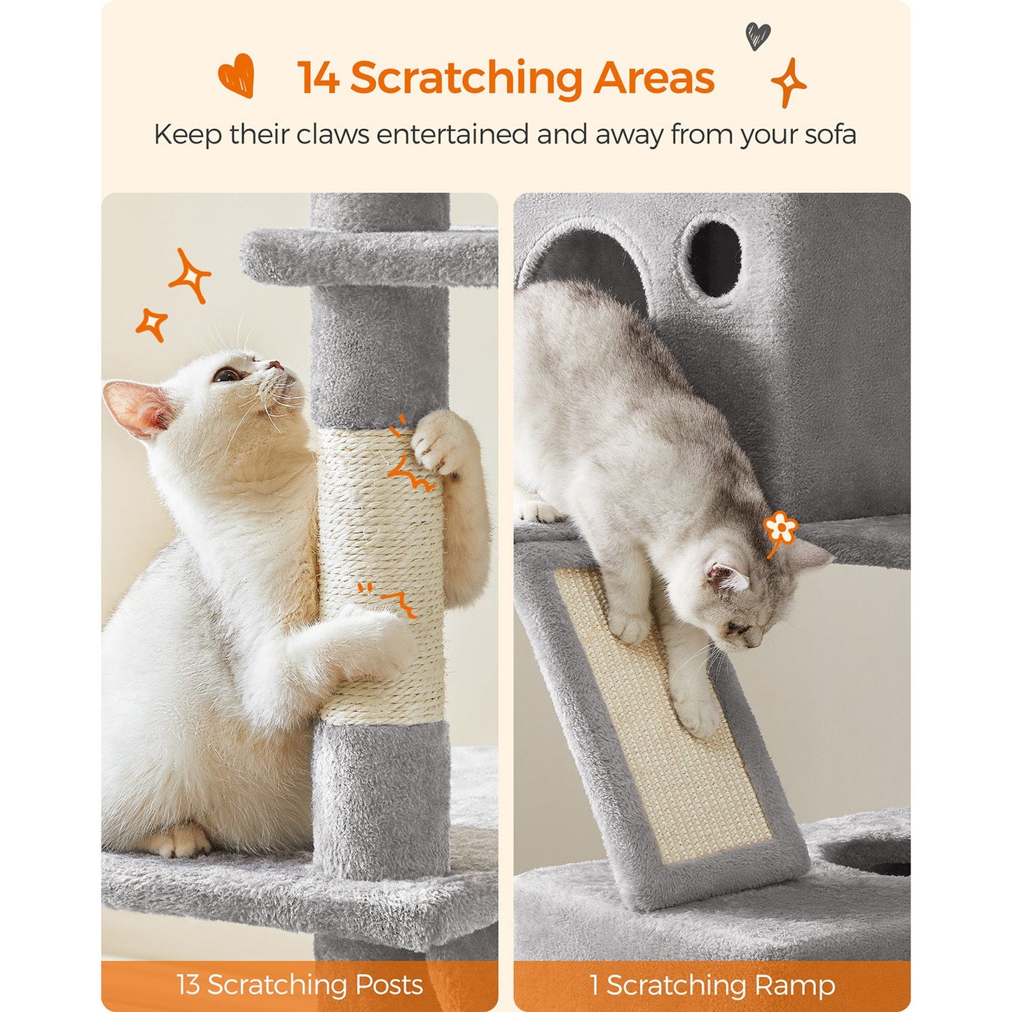Large Cat Tower with 13 Scratching Posts