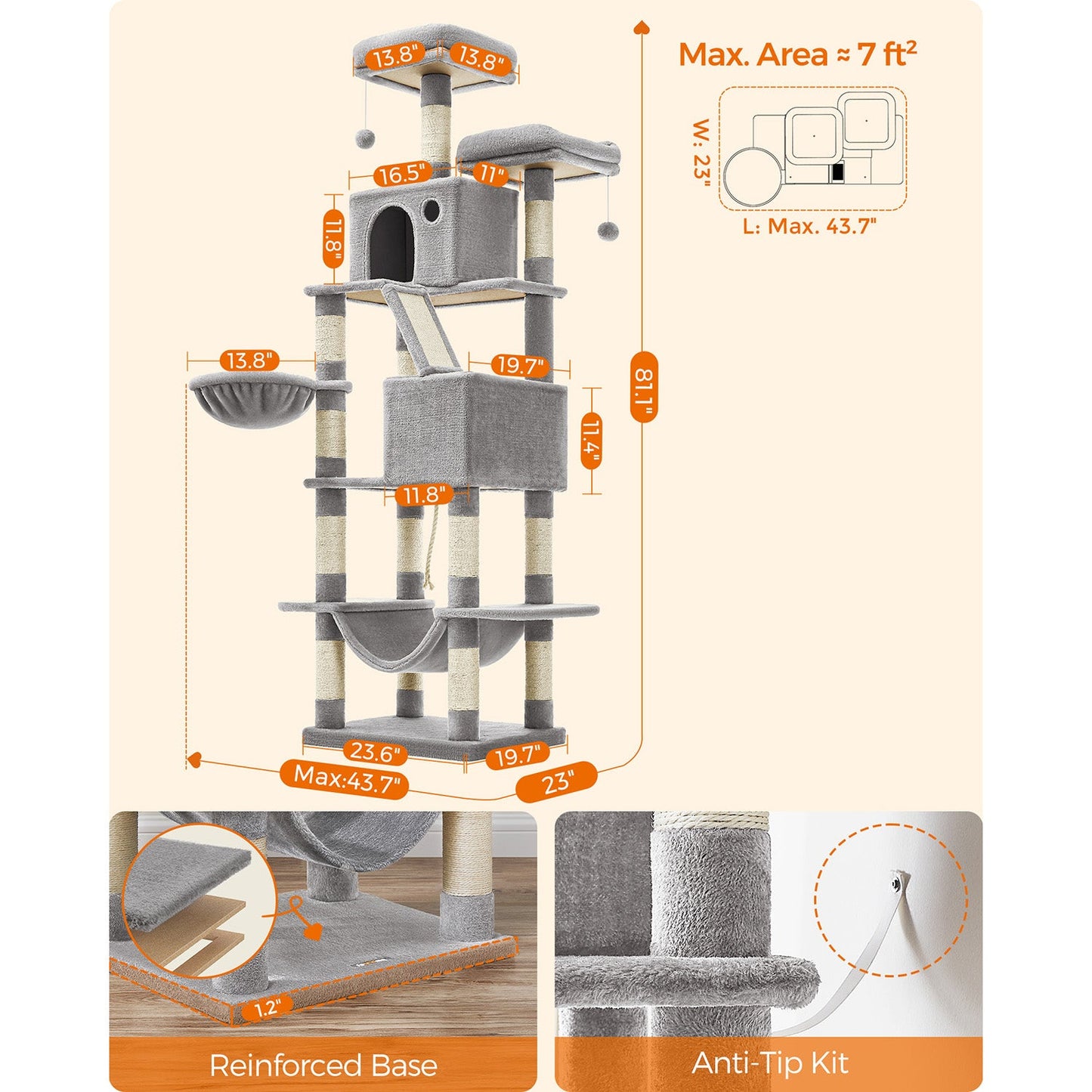 Large Cat Tower with 13 Scratching Posts