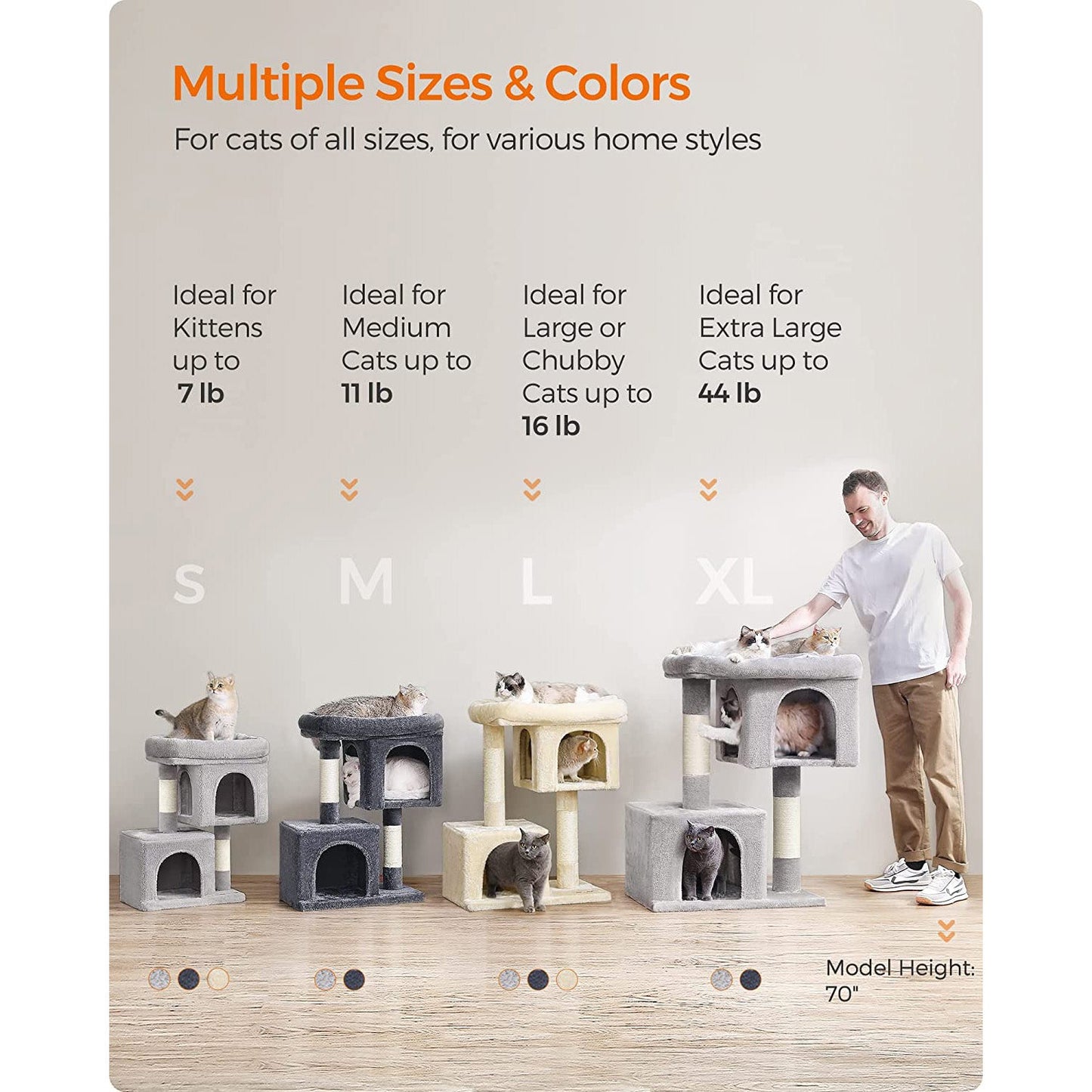 26.4-Inch Cat Tower with 2 Cat Caves