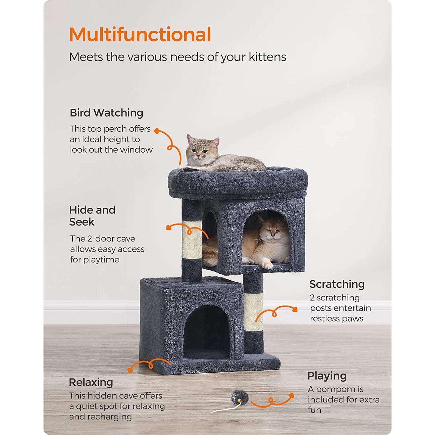 26.4-Inch Cat Tower with 2 Cat Caves