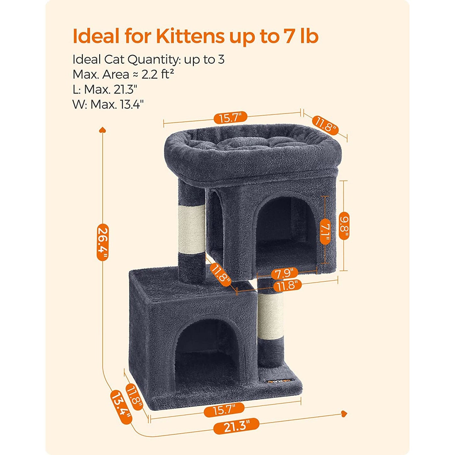 26.4-Inch Cat Tower with 2 Cat Caves