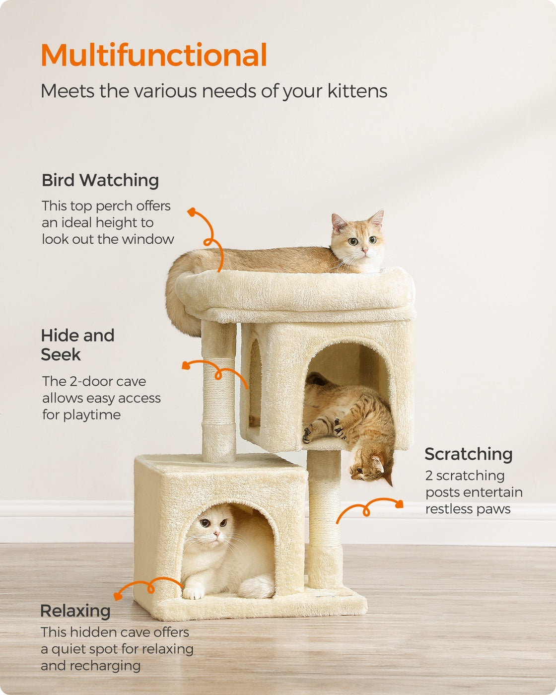 26.4-Inch Cat Tower with 2 Cat Caves